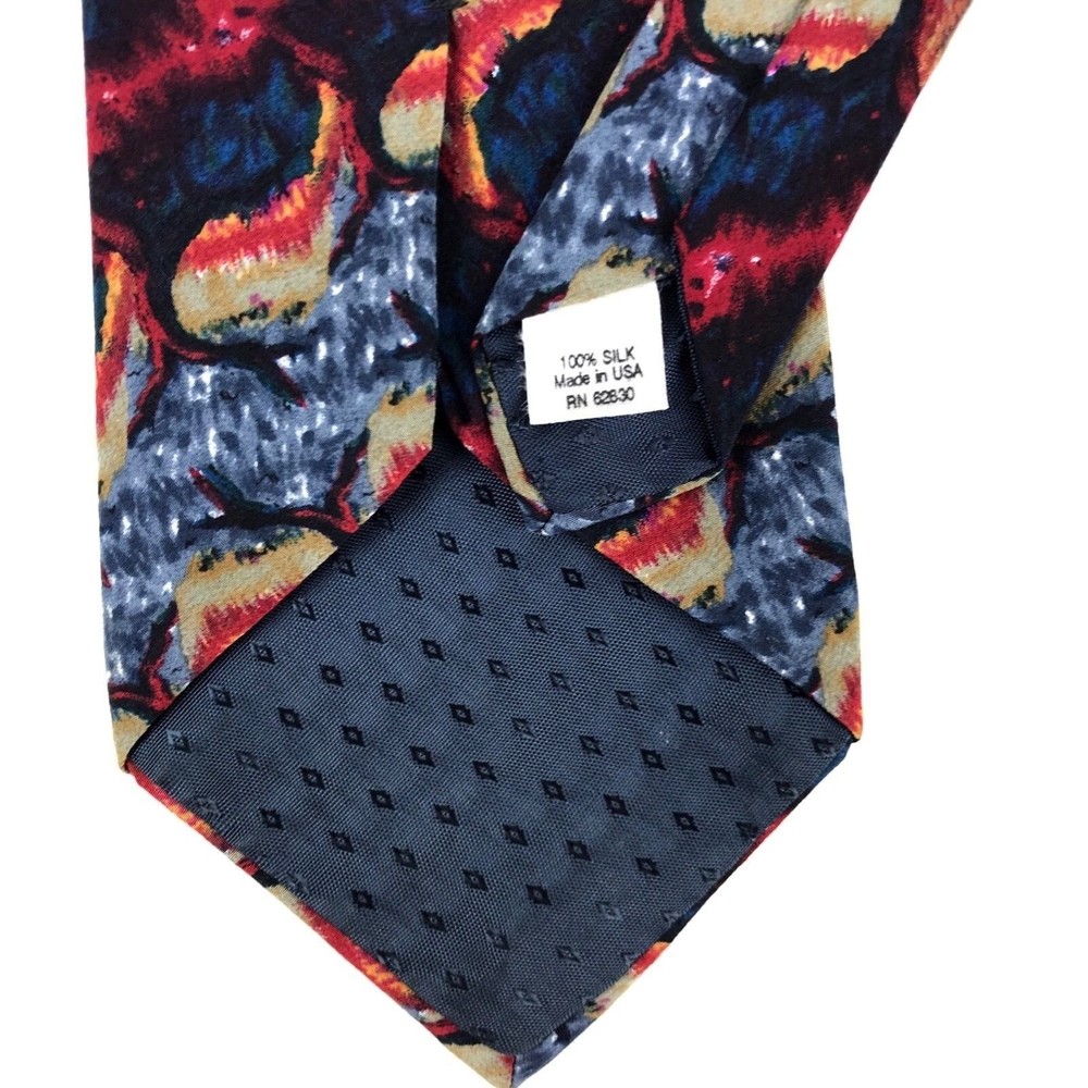 J. GARCIA Tie 100% Silk Red Gray Blue Multicolor Funky Abstract Necktie 3.5x60" - Picture 4 of 6